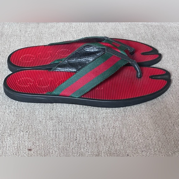 Gucci Gucci Web Green Red Thong Strap Men’ Rubber Sandals Size 10 G 11 US - Picture 6 of 11